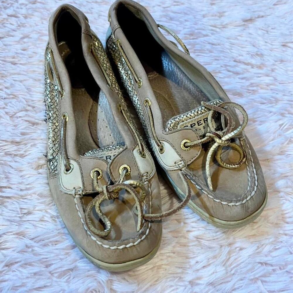 Sperry Top-Sider Angelfish Gold Glitter Preppy Beachy Coastal‎ Slip On Boat Shoe